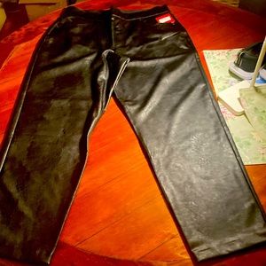 SPANX black straight pants, faux leather.